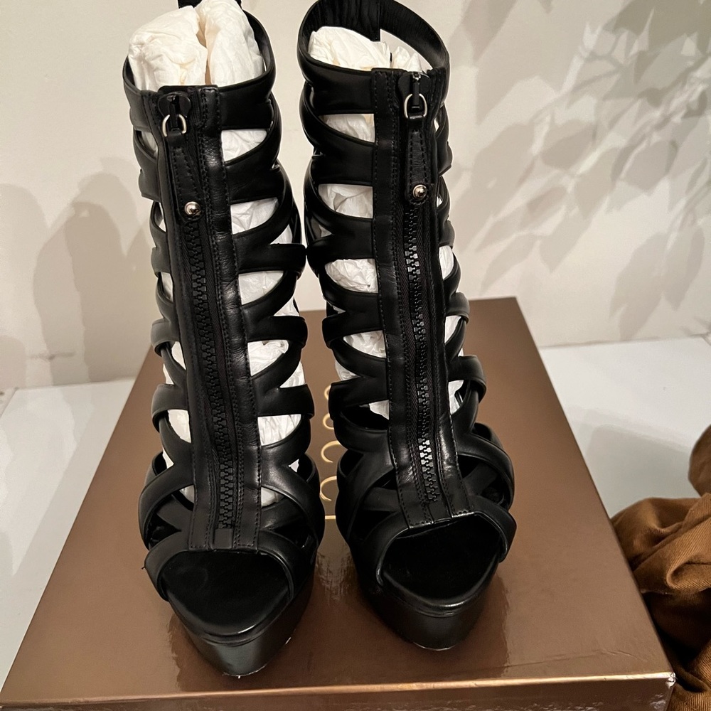 Gucci Black Leather Lifford Cage Platform Sandals Size 38 - Picture 6 of 9